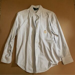 Ralph Lauren Blue and White Striped Long Sleeve Button Down Shirt